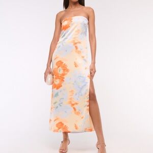 Abercrombie & Fitch Julia Strapless Slip Floral Dress - Orange and Cream